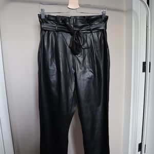 Vero Moda Paperbag Faux Leather Pants With Tie